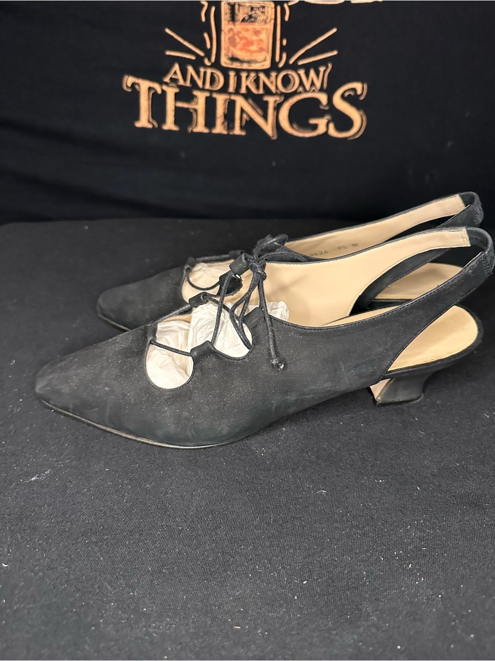 #2 Proxy Made in Spain Black Suede Lace-Up Slingback Heels Size 9.5 W